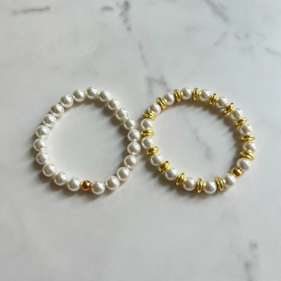 Shell Pearl Stretch Bracelets Set of 2 - Picture 9 of 9